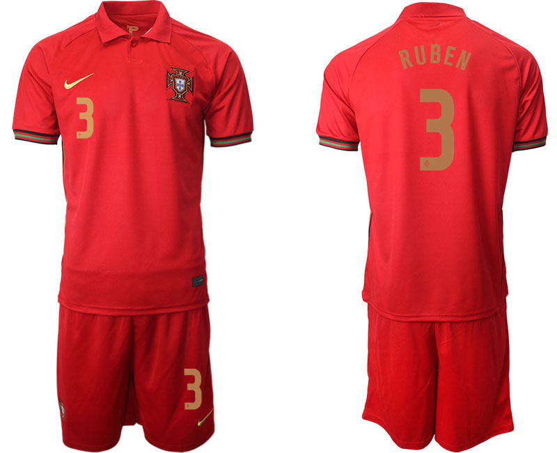 Men 2021 European Cup Portugal home red #3 Soccer Jersey
